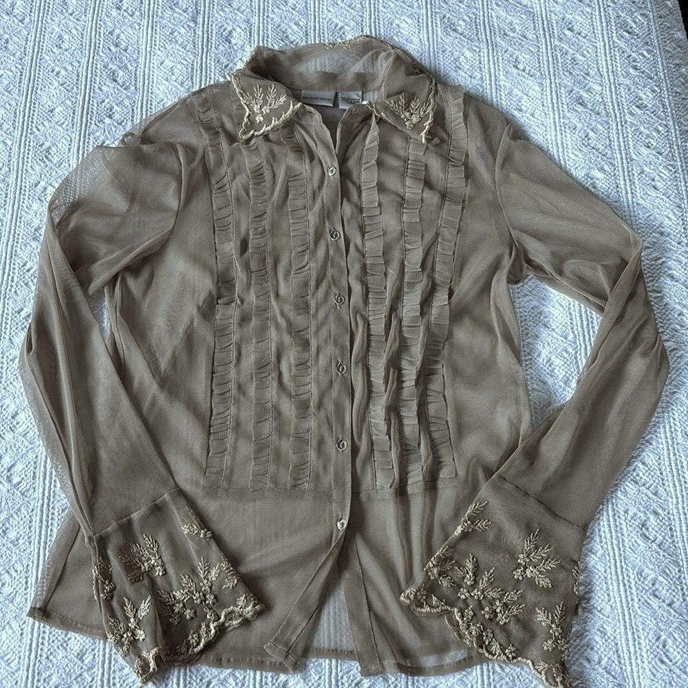 Newport News romantic sheer ruffle top